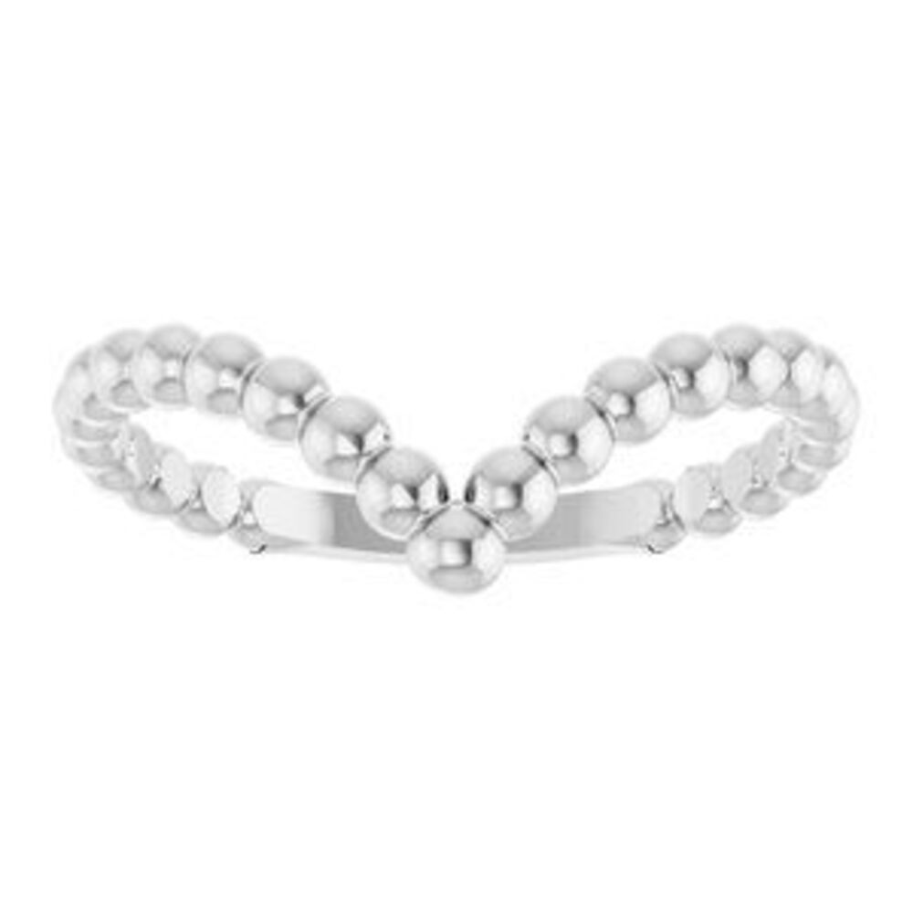 14k White Beaded Stackable V Ring - image 3